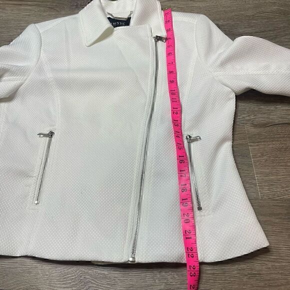 IMNYC Isaac Mizrahi White Jacket Size Small Full Zip Collared Motorcycle Texture - Picture 10 of 12